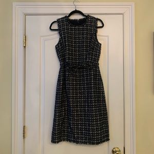 J.Crew Black, White, Silver & Navy Blue tweed shift dress, Size 4